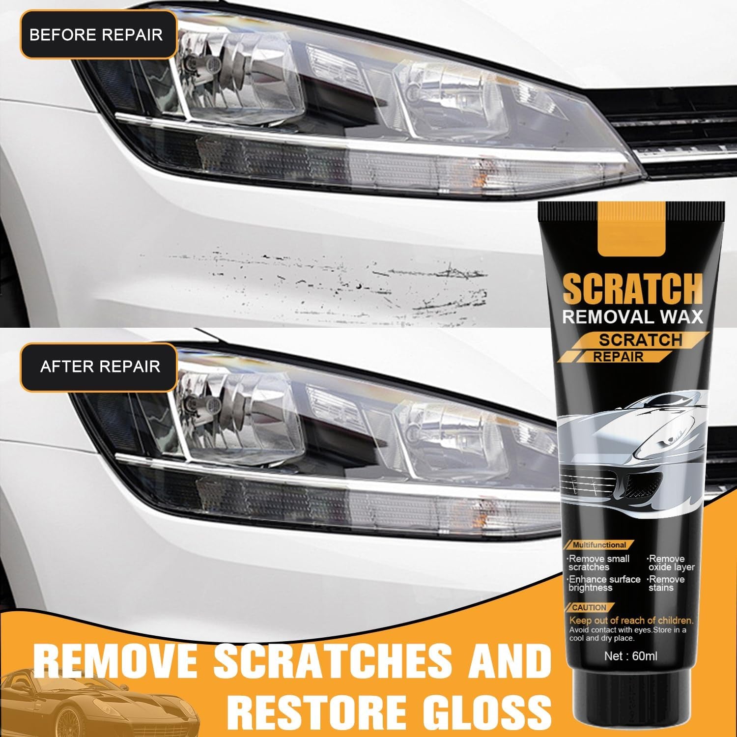 2 Set 2026 New Car Scratch Removal Wax, Scratch Remover for Vehicles, Car Scratch Repair Paste with Sponge, Car Polishing Wax Scratchs Remover Cars Paint Scratchs Repair Kit for Deep Scratches