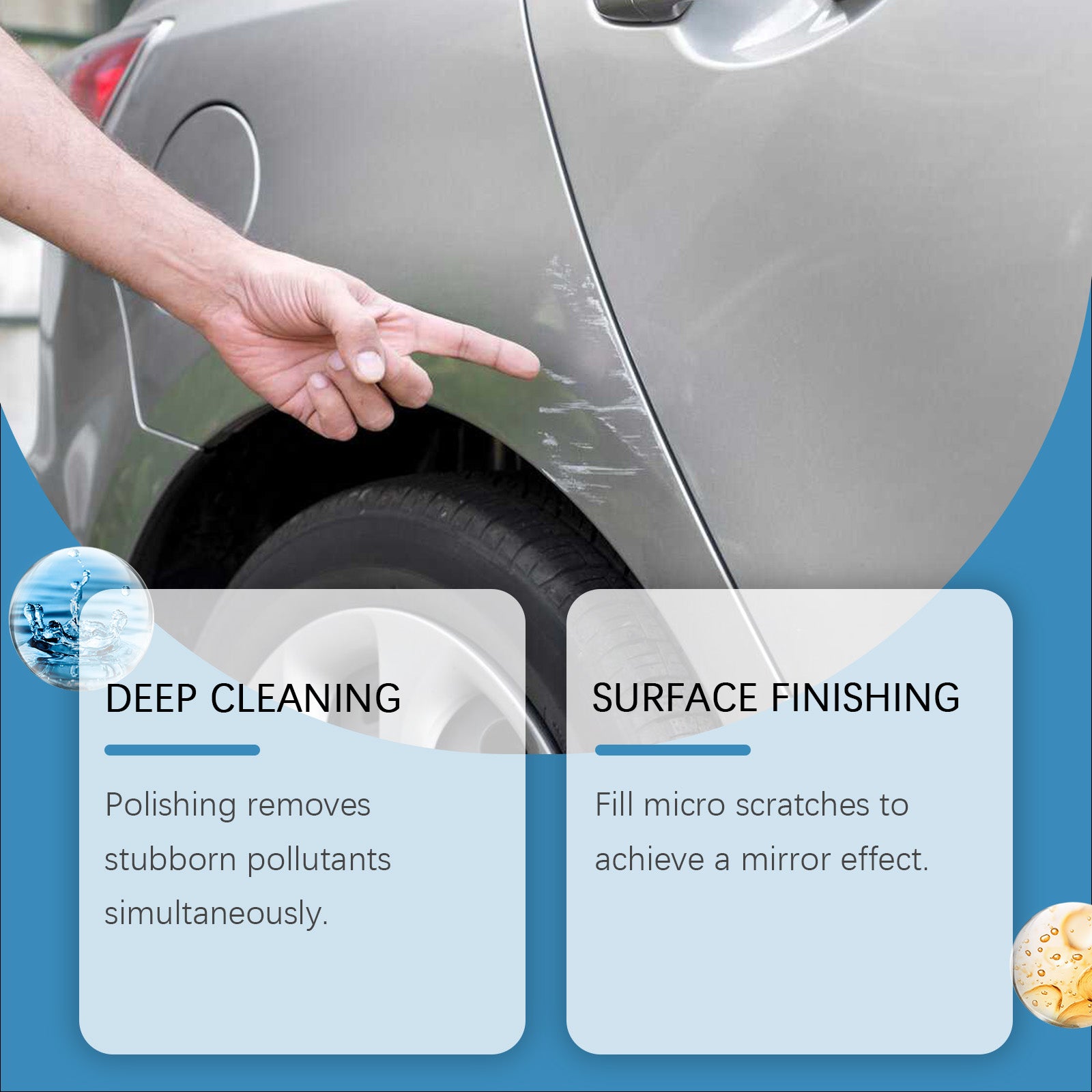 Before and after scratch removal comparison on car paint