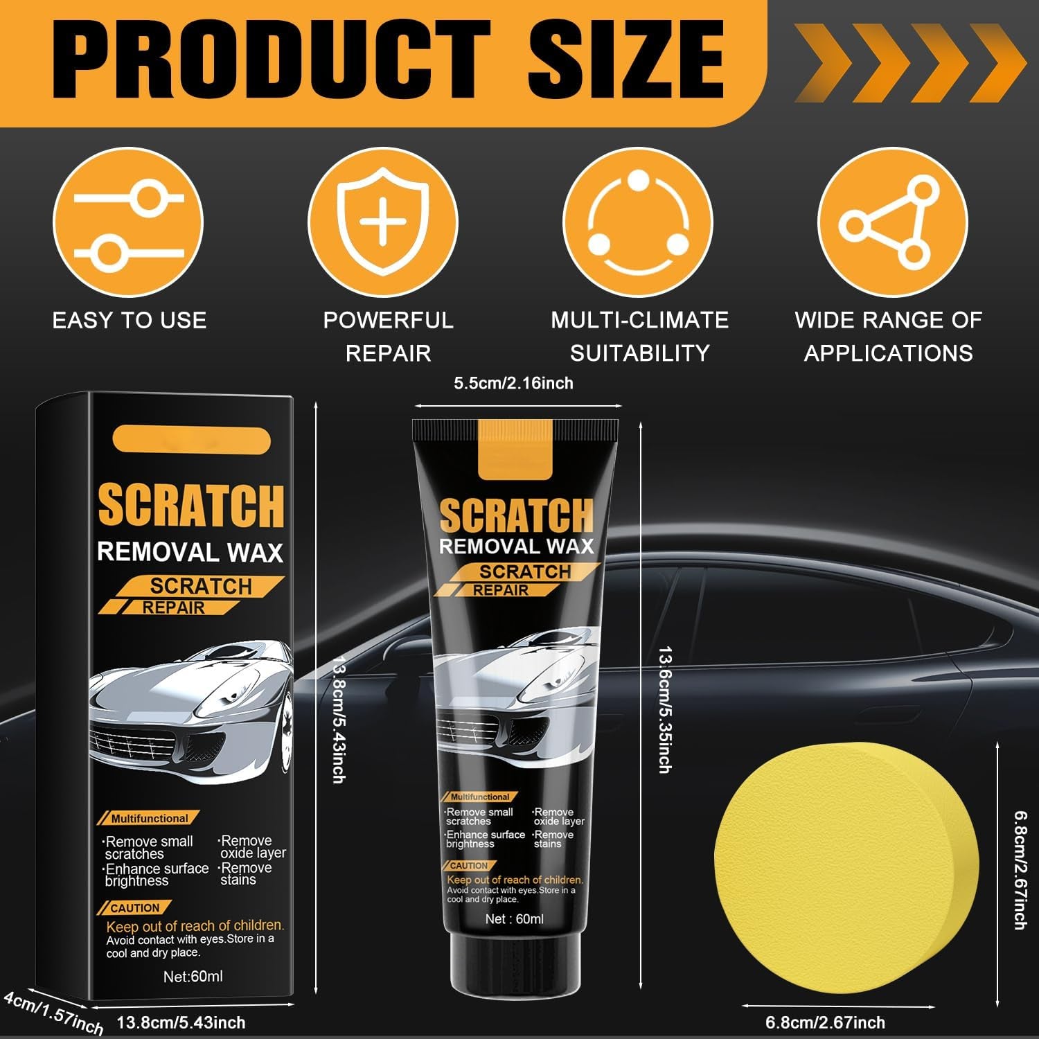 2 Set 2026 New Car Scratch Removal Wax, Scratch Remover for Vehicles, Car Scratch Repair Paste with Sponge, Car Polishing Wax Scratchs Remover Cars Paint Scratchs Repair Kit for Deep Scratches